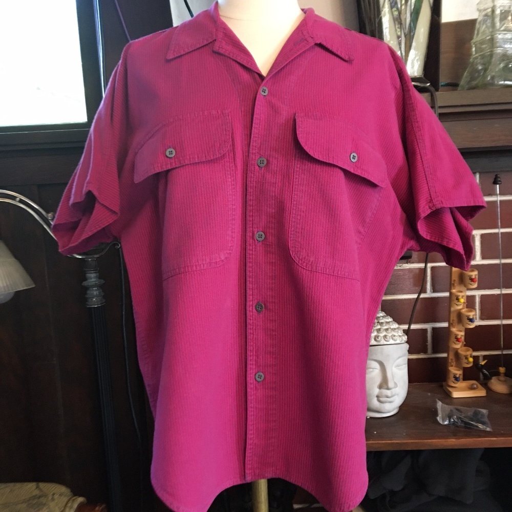 90s Vintage LizWear Pink & Purple Striped Cotton Short Sleeved Shirt Size M